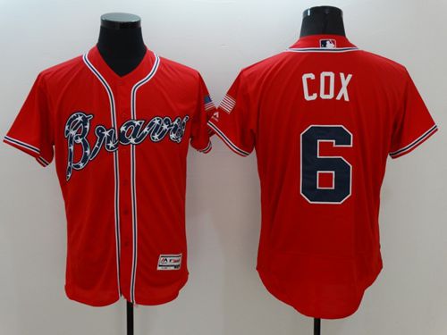 Braves #6 Bobby Cox Red Flexbase Authentic Collection Stitched MLB Jersey - Click Image to Close